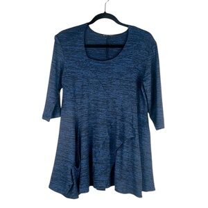 Black & Blue Space Dye Lagenlook Casual Flowy 3/4 Sleeve Top Size Medium